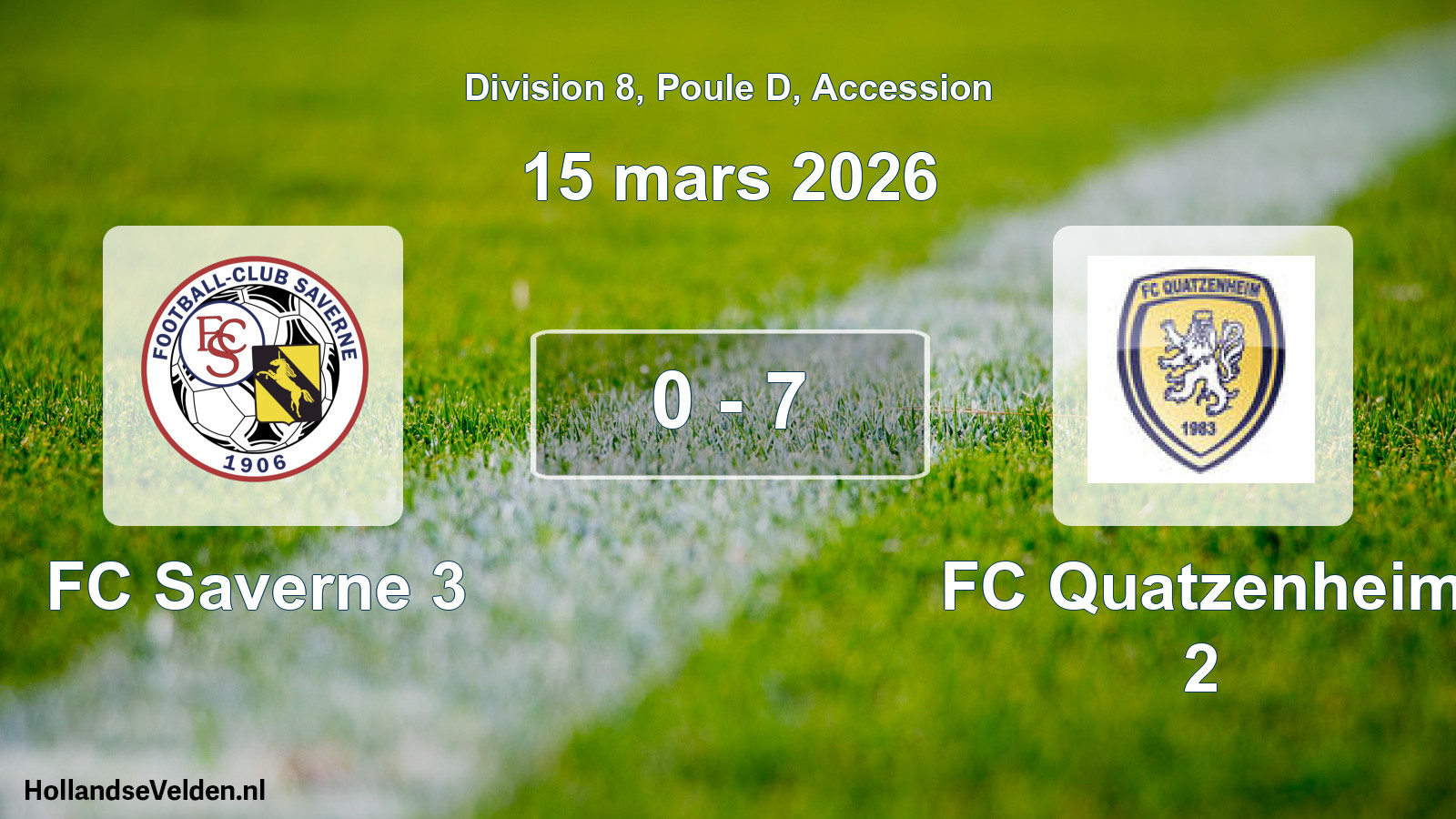 Gespeelde wedstrijd: FC Saverne 3 - FC Quatzenheim 2 0 - 7 (15 maart 2026)