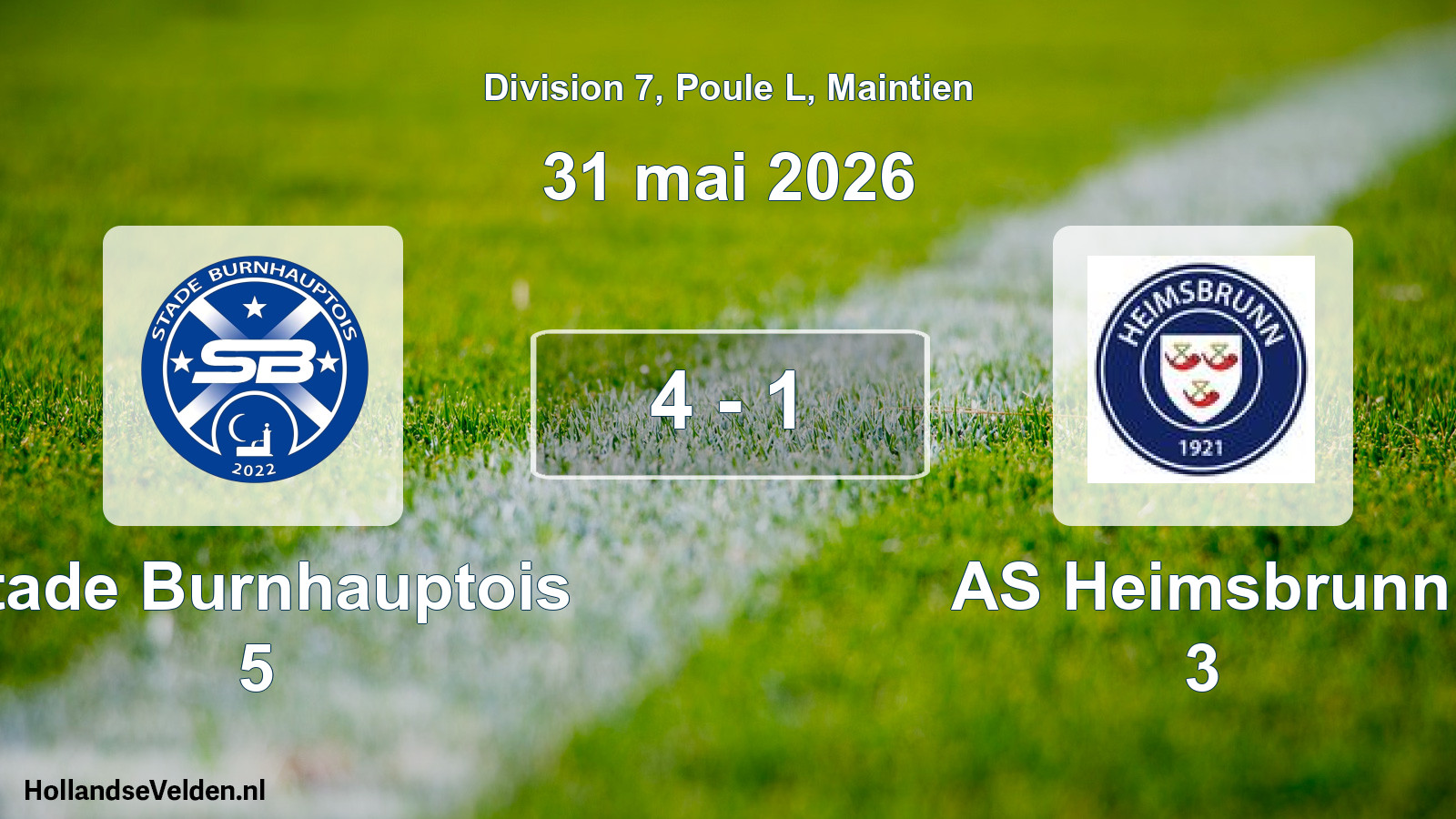 Gespeelde wedstrijd: Stade Burnhauptois 5 - AS Heimsbrunn 3 4 - 1 (31 mei 2026)