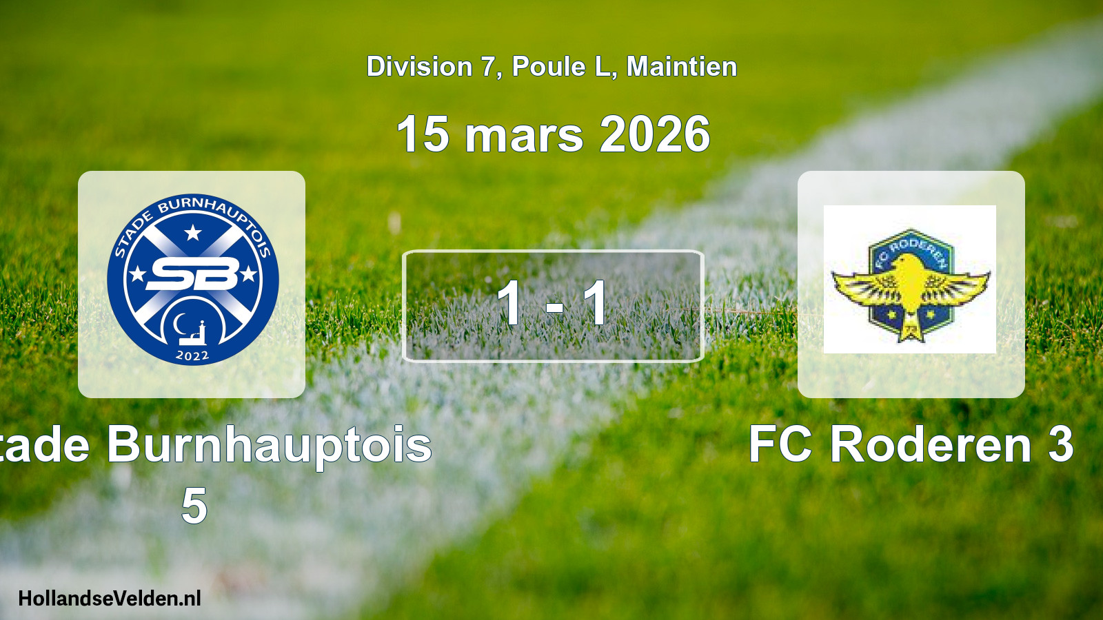 Gespeelde wedstrijd: Stade Burnhauptois 5 - FC Roderen 3 1 - 1 (15 maart 2026)