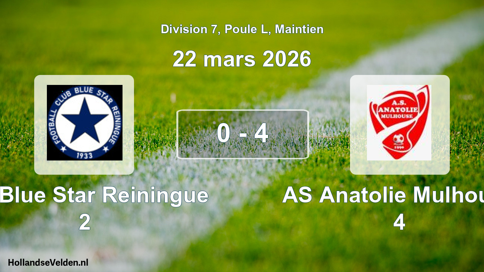 Gespeelde wedstrijd: FC Blue Star Reiningue 2 - AS Anatolie Mulhouse 4 0 - 4 (22 maart 2026)