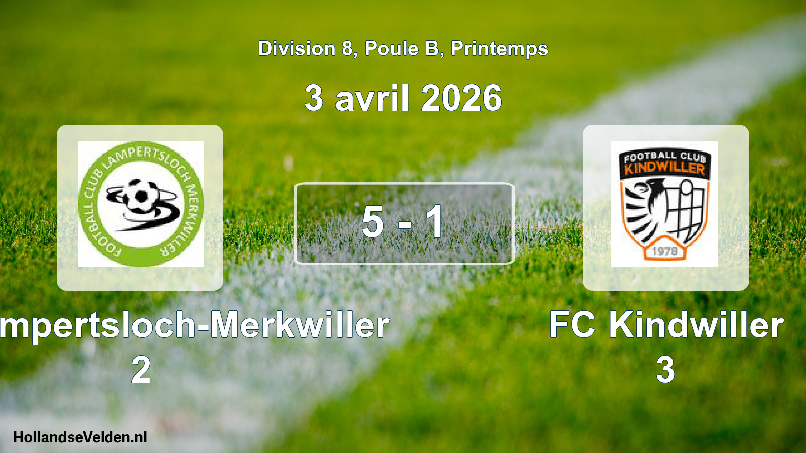 Gespeelde wedstrijd: FC Lampertsloch-Merkwiller 2 - FC Kindwiller 3 5 - 1 (3 april 2026)