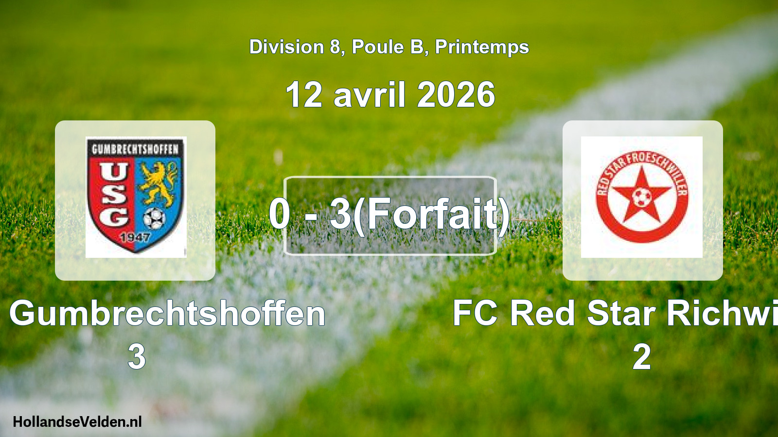 Gespeelde wedstrijd: US Gumbrechtshoffen 3 - FC Red Star Richwiller 2 0 - 3(Forfait) (12 april 2026)