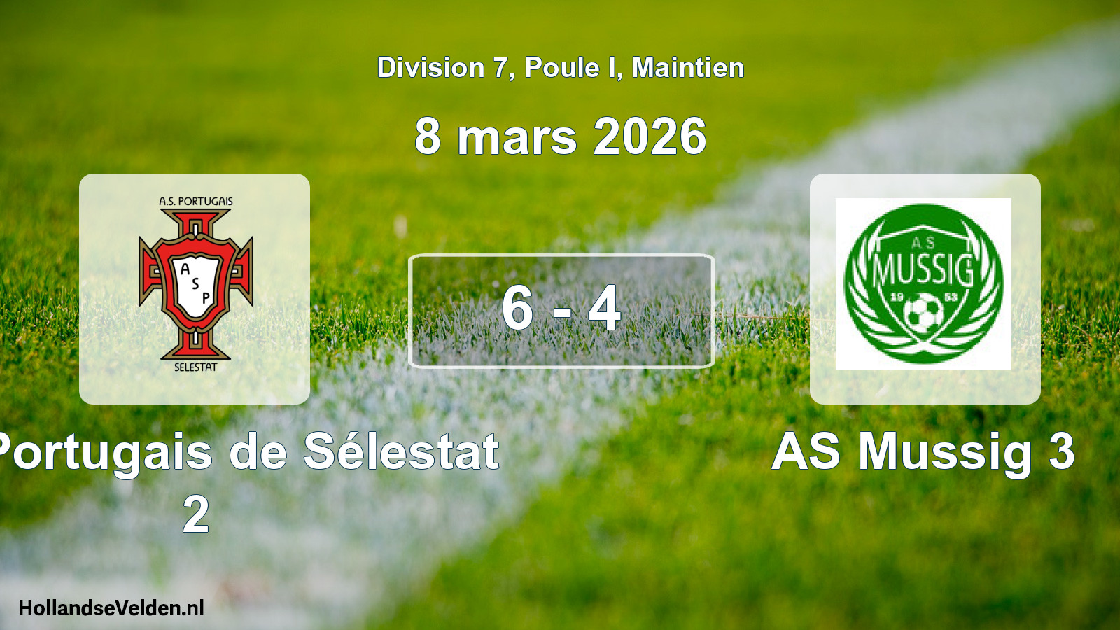 Gespeelde wedstrijd: AS Portugais de Sélestat 2 - AS Mussig 3 6 - 4 (8 maart 2026)