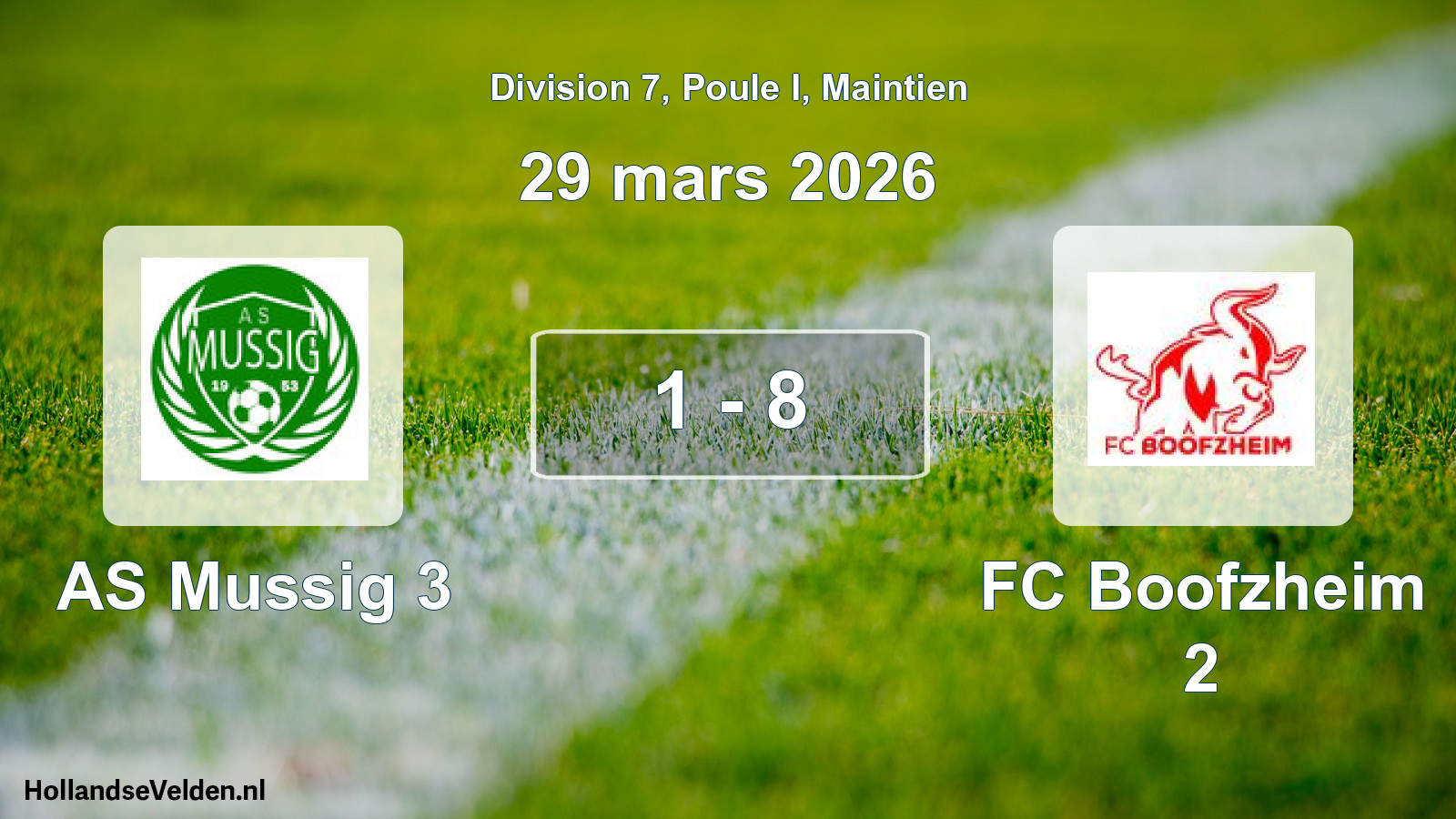 Gespeelde wedstrijd: AS Mussig 3 - FC Boofzheim 2 1 - 8 (29 maart 2026)