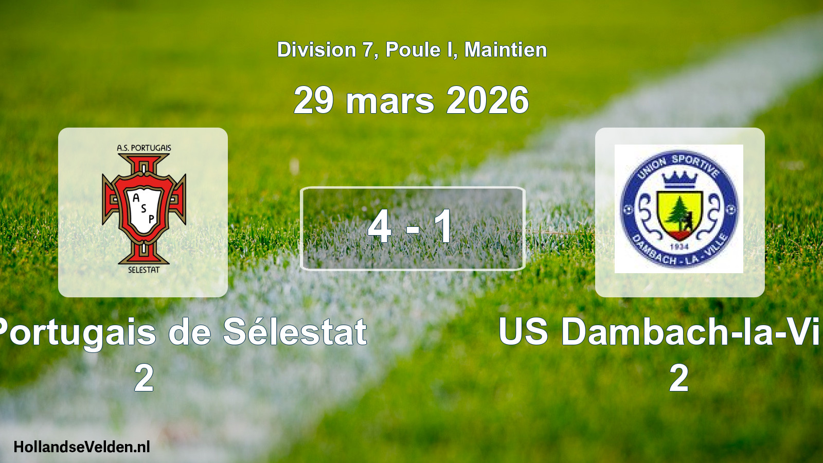 Gespeelde wedstrijd: AS Portugais de Sélestat 2 - US Dambach-la-Ville 2 4 - 1 (29 maart 2026)