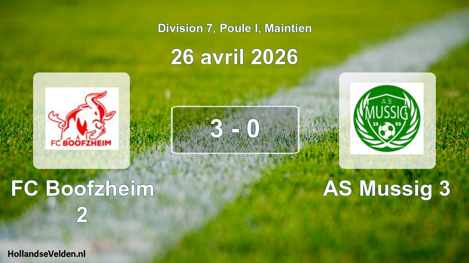 Gespeelde wedstrijd: FC Boofzheim 2 - AS Mussig 3 3 - 0 (26 april 2026)