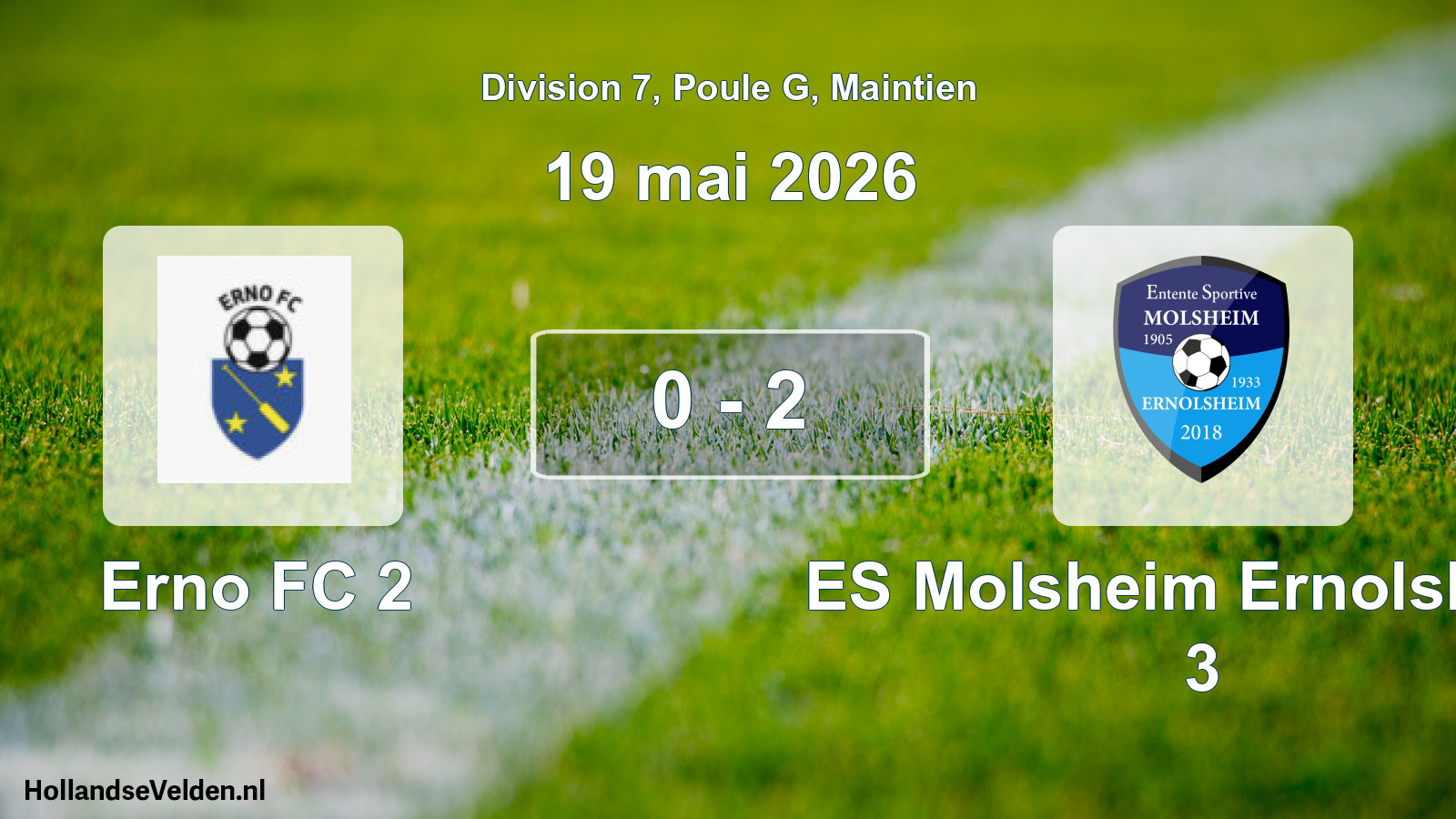 Gespeelde wedstrijd: Erno FC 2 - ES Molsheim Ernolsheim 3 0 - 2 (19 mei 2026)