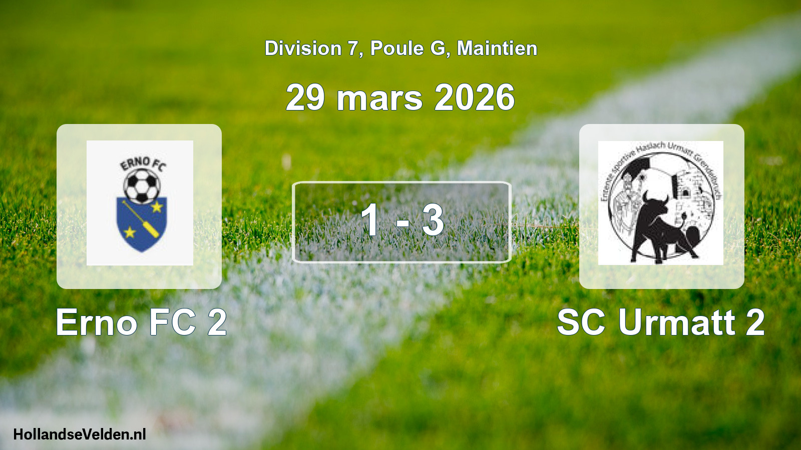 Gespeelde wedstrijd: Erno FC 2 - SC Urmatt 2 1 - 3 (29 maart 2026)