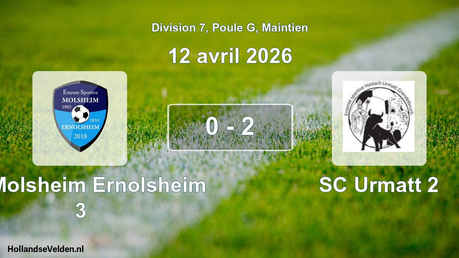 Gespeelde wedstrijd: ES Molsheim Ernolsheim 3 - SC Urmatt 2 0 - 2 (12 april 2026)