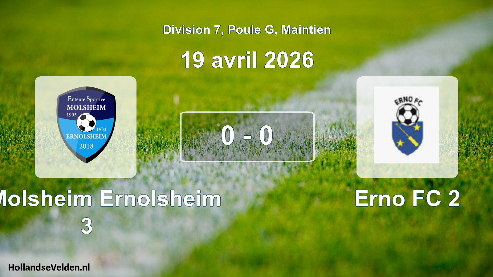 Gespeelde wedstrijd: ES Molsheim Ernolsheim 3 - Erno FC 2 0 - 0 (19 april 2026)