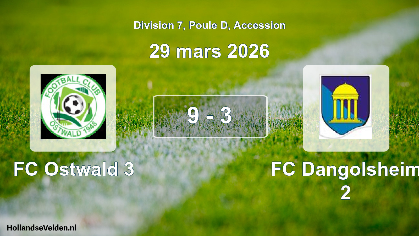 Gespeelde wedstrijd: FC Ostwald 3 - FC Dangolsheim 2 9 - 3 (29 maart 2026)
