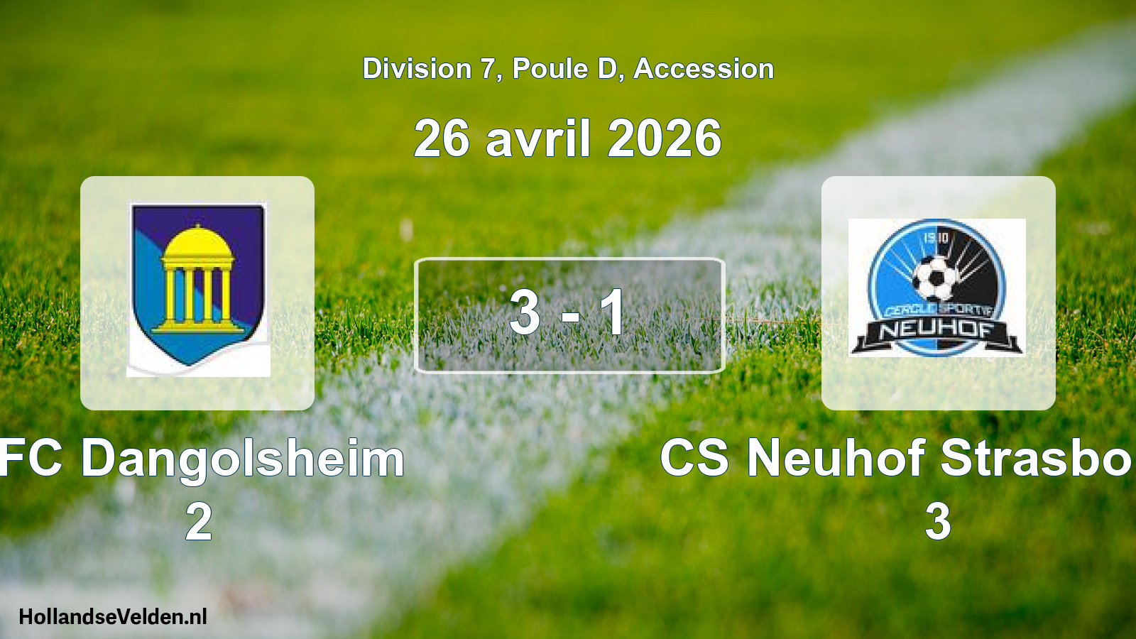 Gespeelde wedstrijd: FC Dangolsheim 2 - CS Neuhof Strasbourg 3 3 - 1 (26 april 2026)