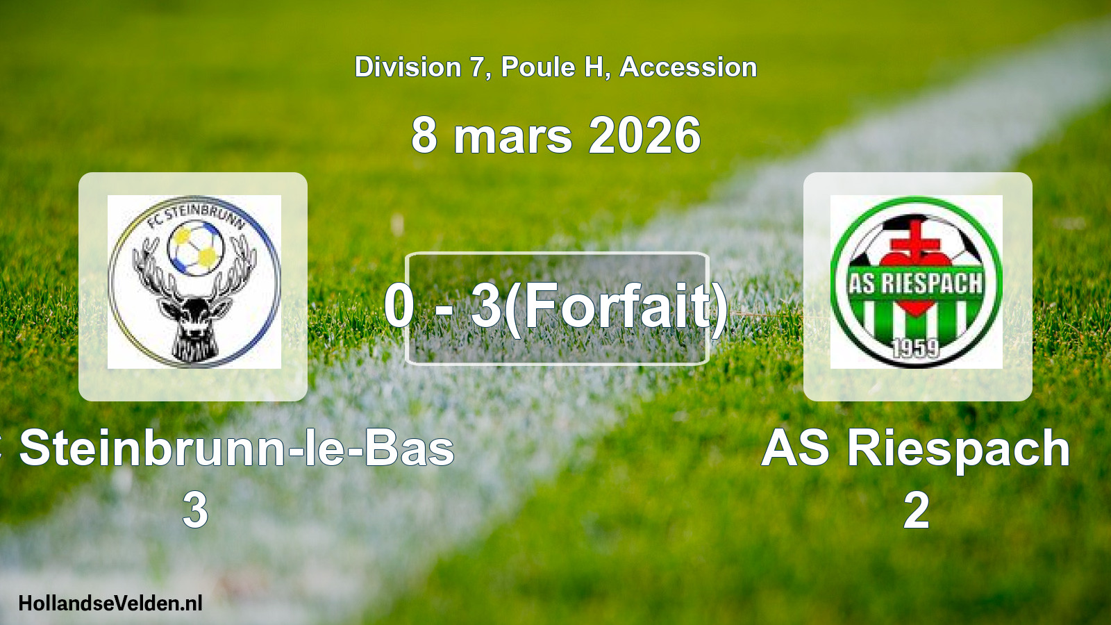 Gespeelde wedstrijd: FC Steinbrunn-le-Bas 3 - AS Riespach 2 0 - 3(Forfait) (8 maart 2026)