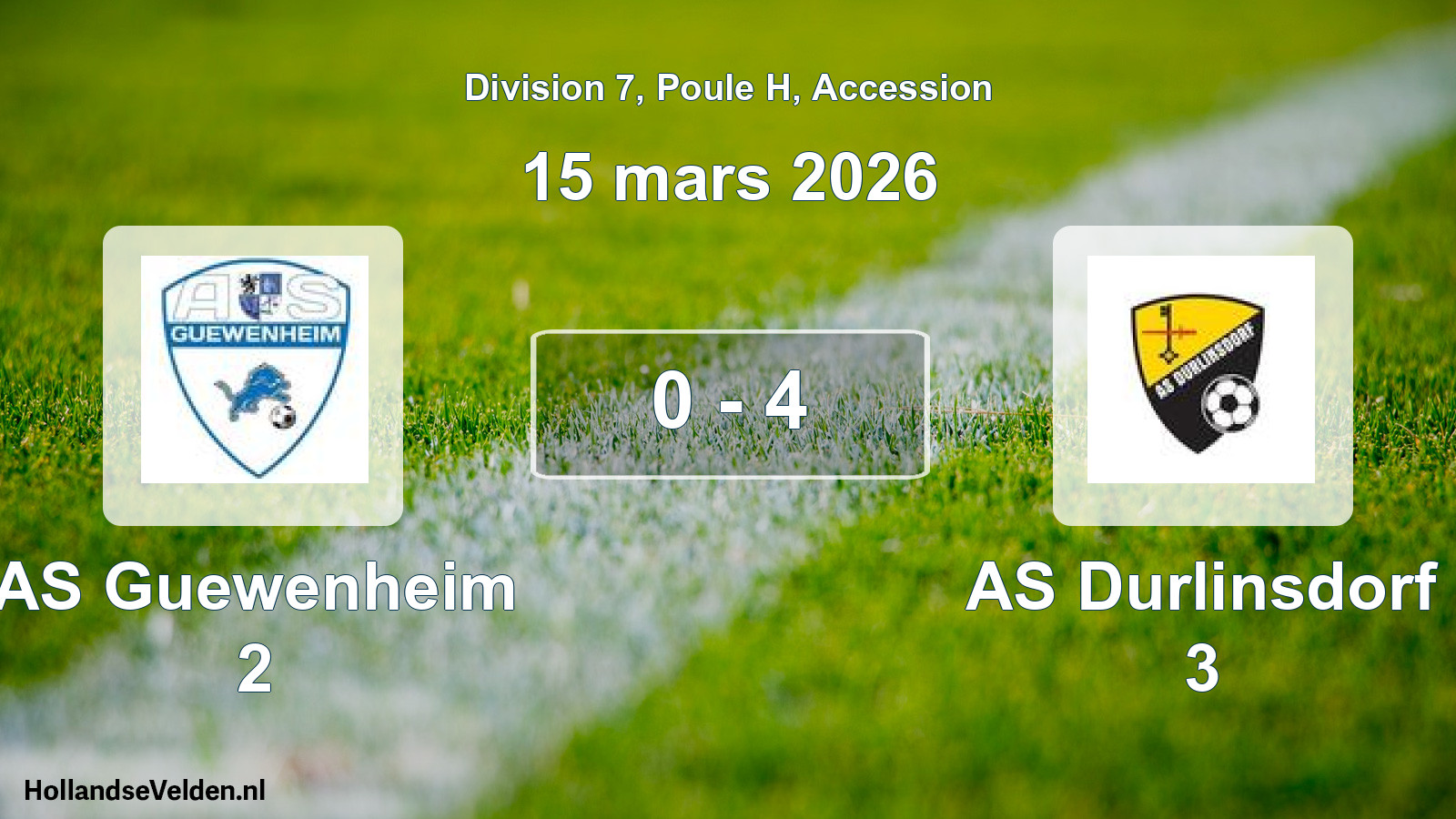 Gespeelde wedstrijd: AS Guewenheim 2 - AS Durlinsdorf 3 0 - 4 (15 maart 2026)