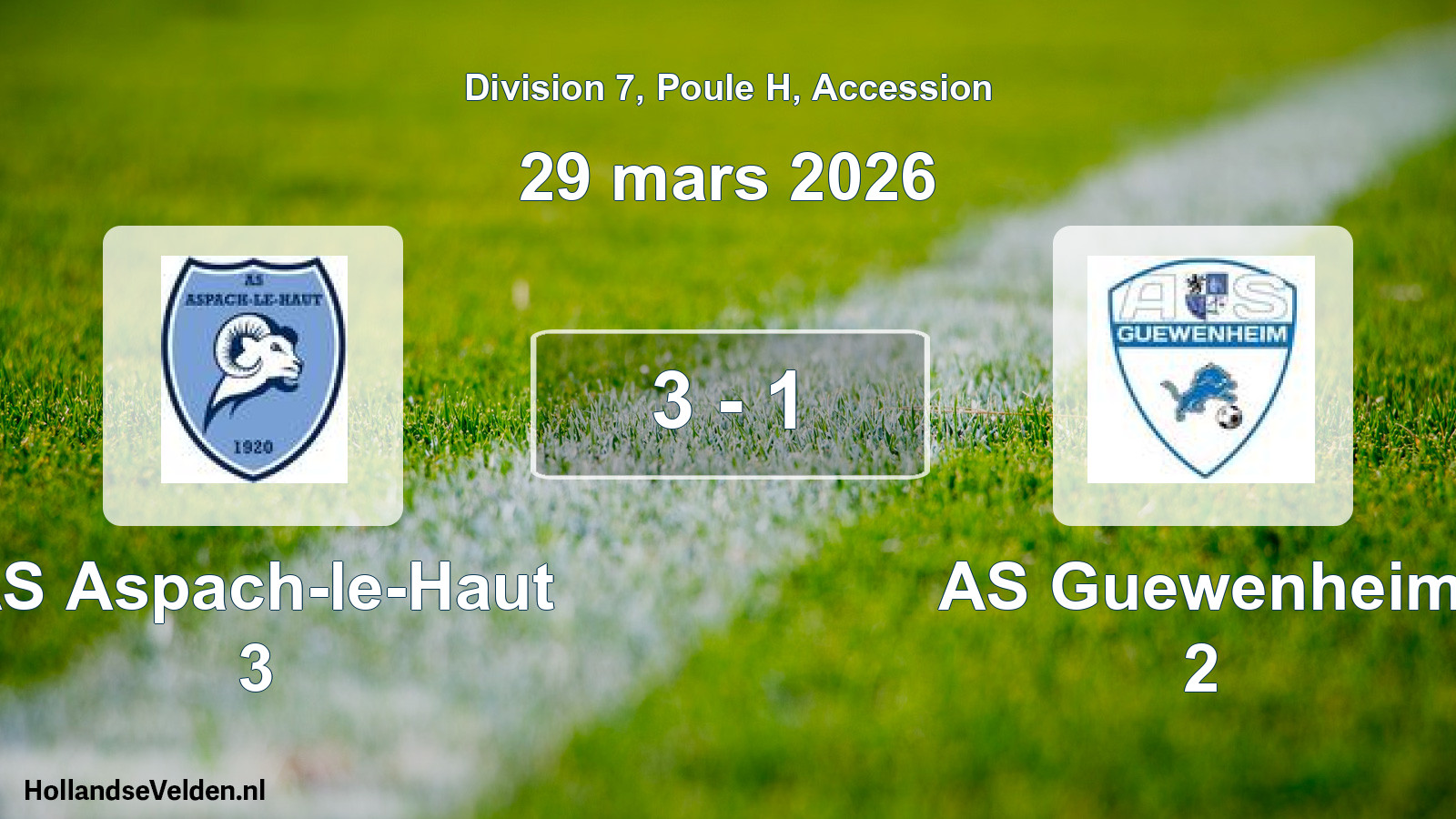 Gespeelde wedstrijd: AS Aspach-le-Haut 3 - AS Guewenheim 2 3 - 1 (29 maart 2026)