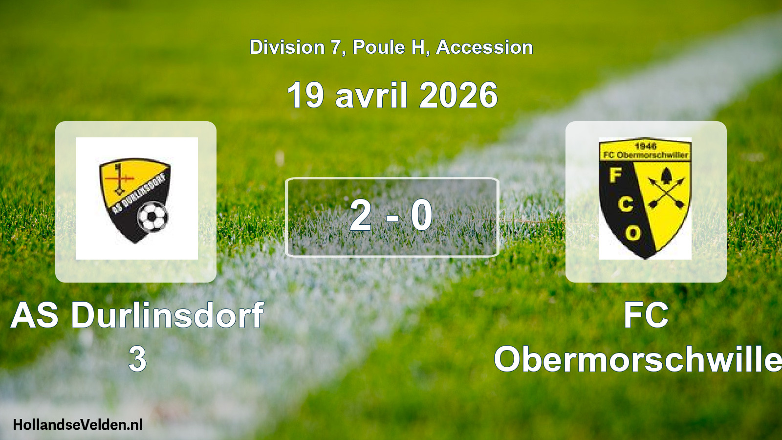 Gespeelde wedstrijd: AS Durlinsdorf 3 - FC Obermorschwiller 2 - 0 (19 april 2026)