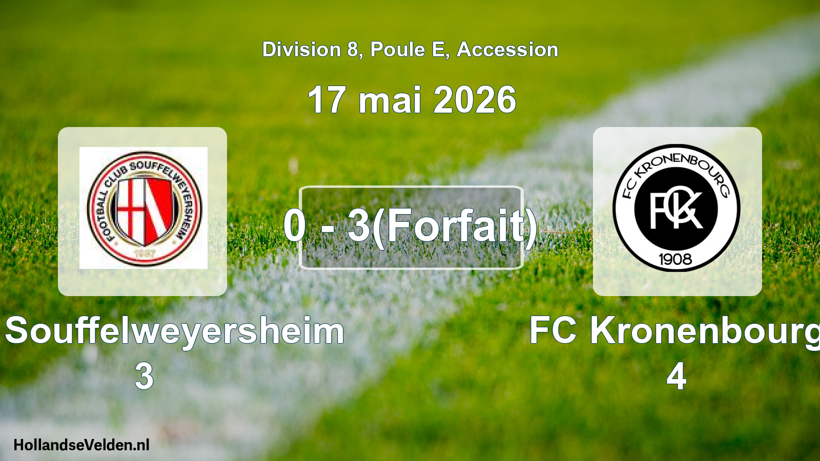 Gespeelde wedstrijd: FC Souffelweyersheim 3 - FC Kronenbourg 4 0 - 3(Forfait) (17 mei 2026)