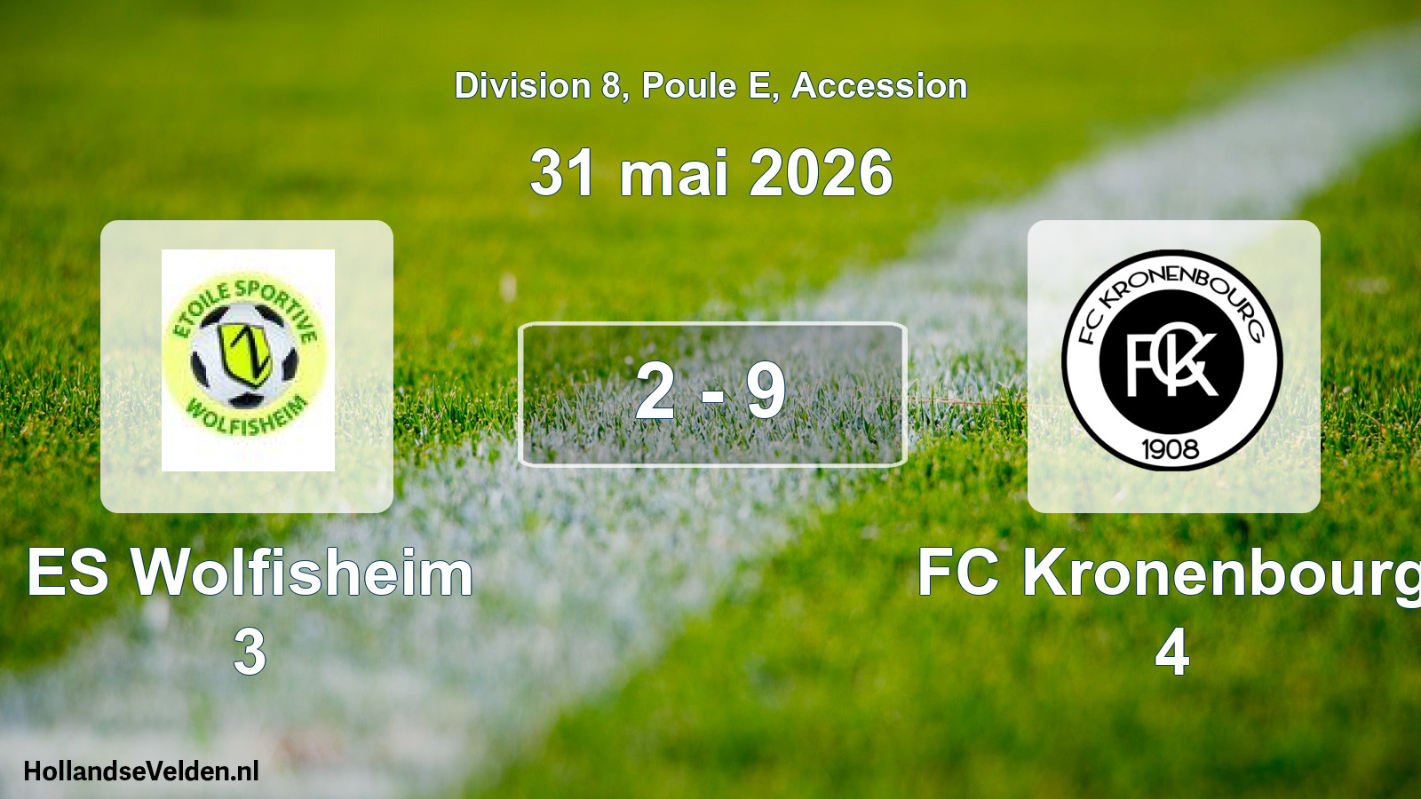 Gespeelde wedstrijd: ES Wolfisheim 3 - FC Kronenbourg 4 2 - 9 (31 mei 2026)