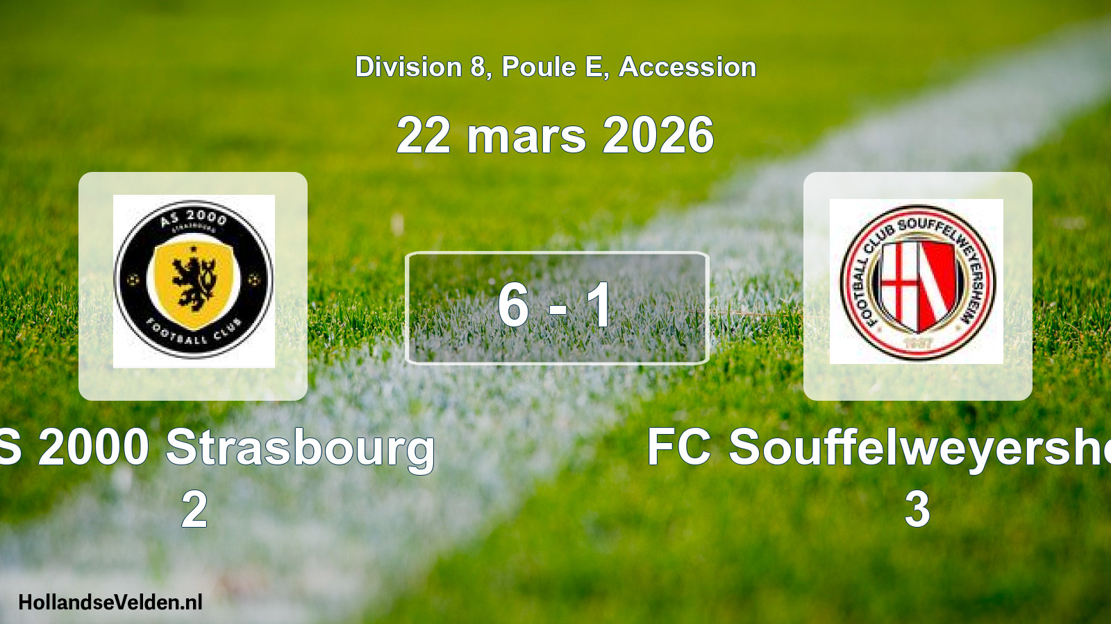 Gespeelde wedstrijd: AS 2000 Strasbourg 2 - FC Souffelweyersheim 3 6 - 1 (22 maart 2026)