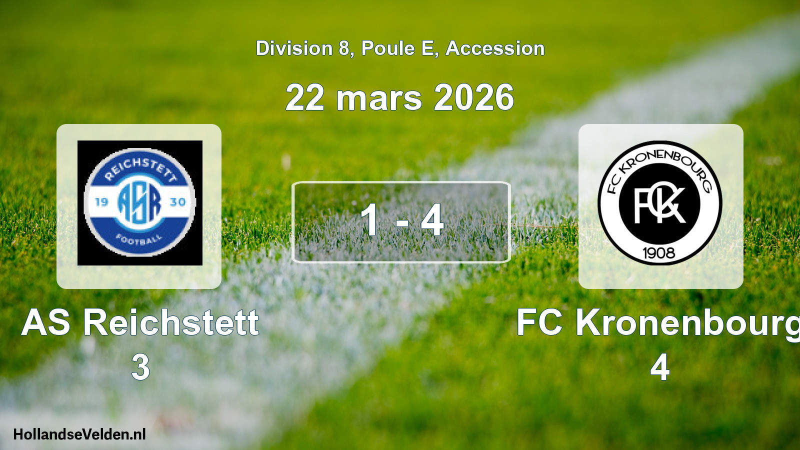 Gespeelde wedstrijd: AS Reichstett 3 - FC Kronenbourg 4 1 - 4 (22 maart 2026)