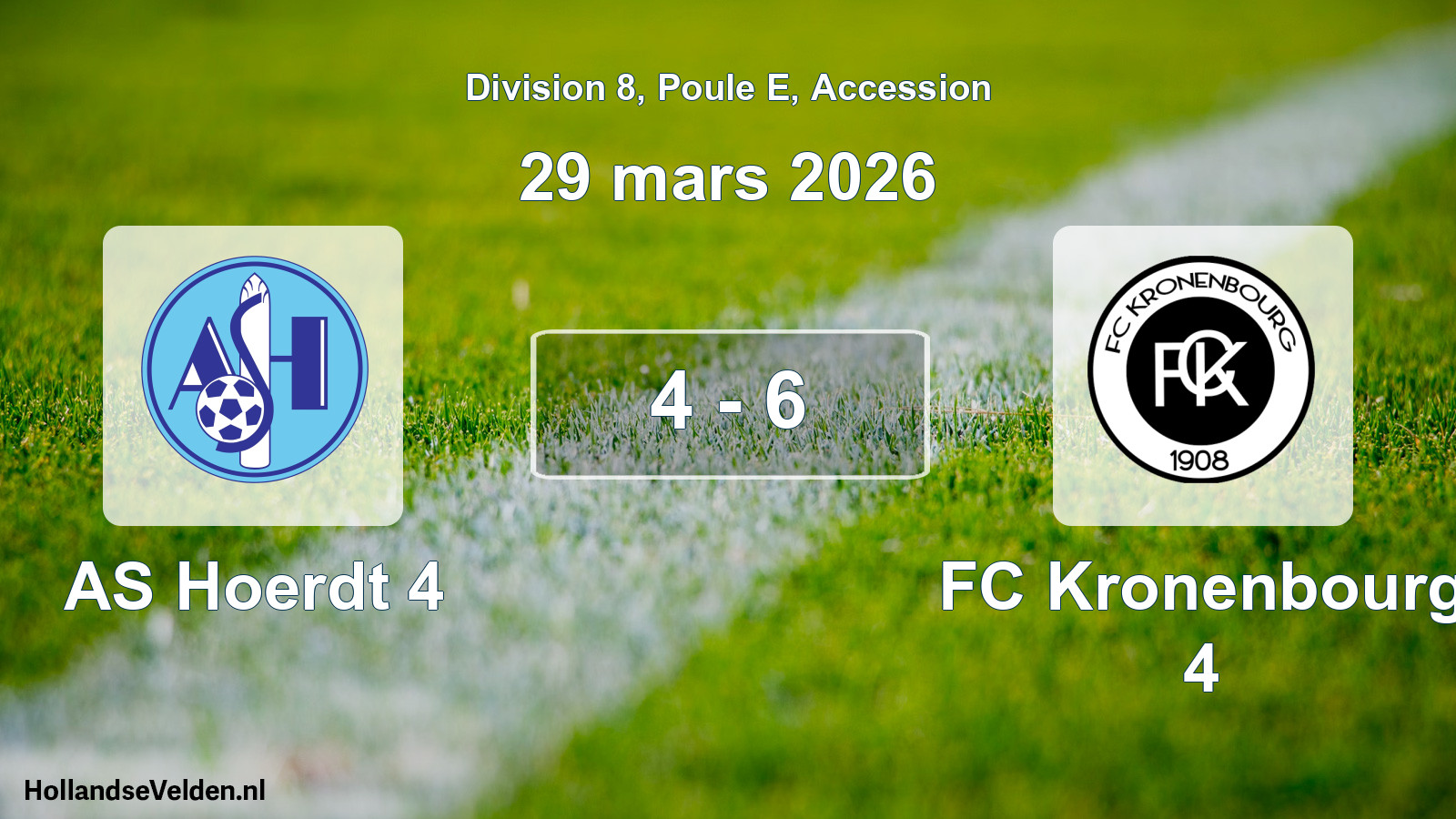 Gespeelde wedstrijd: AS Hoerdt 4 - FC Kronenbourg 4 4 - 6 (29 maart 2026)