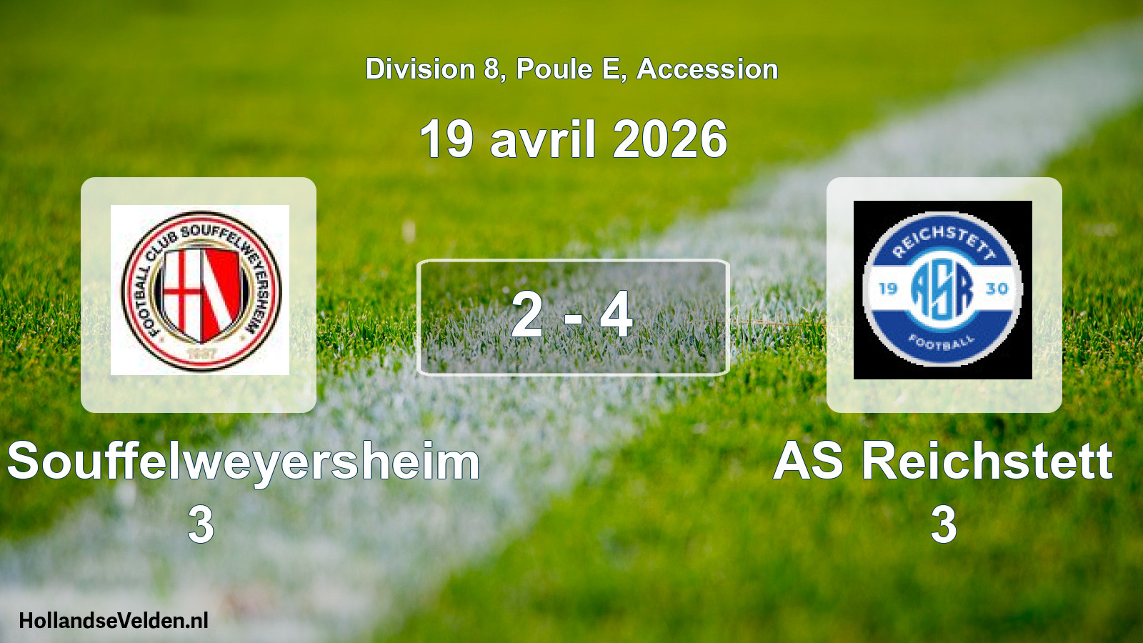 Gespeelde wedstrijd: FC Souffelweyersheim 3 - AS Reichstett 3 2 - 4 (19 april 2026)