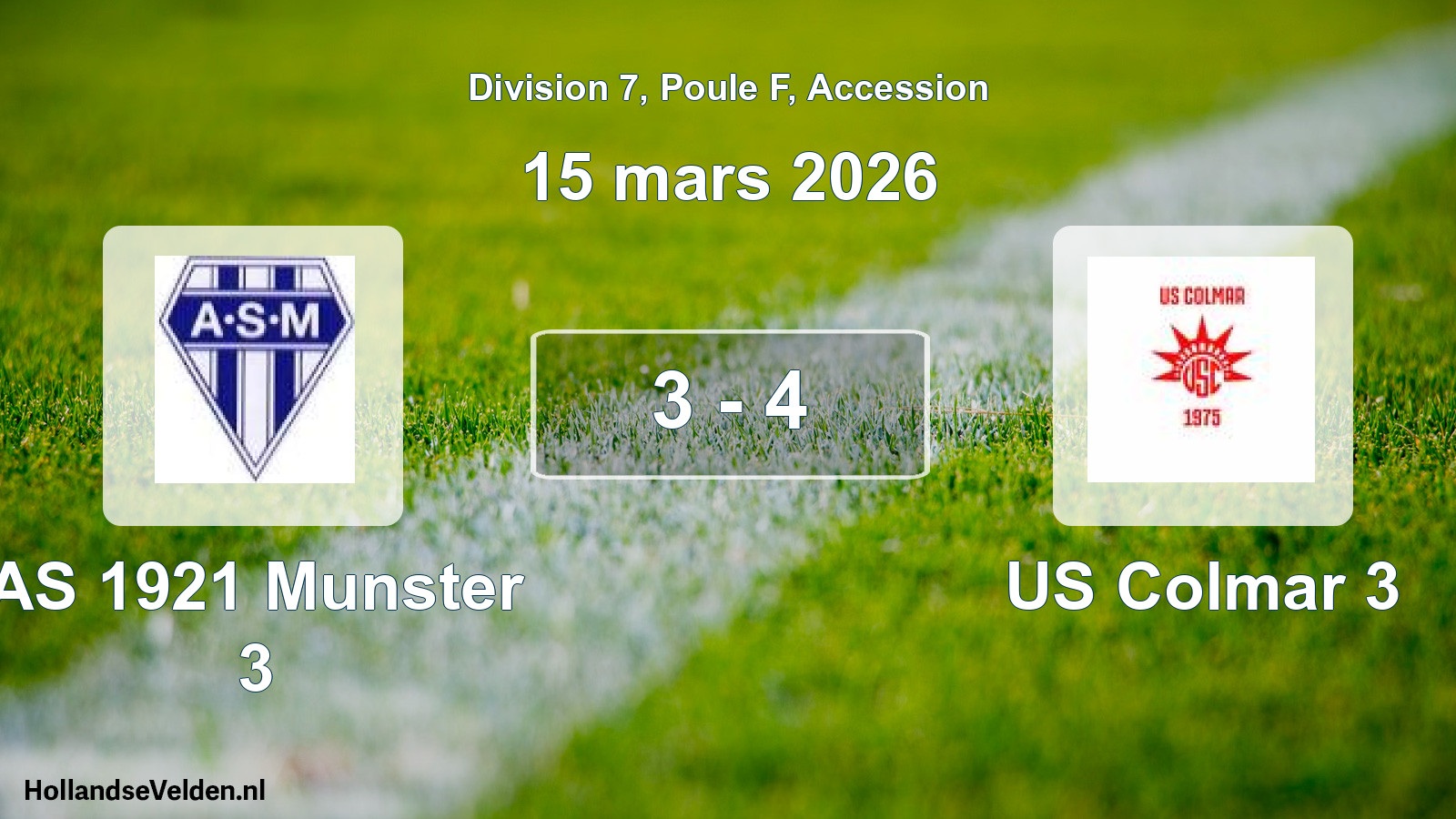 Gespeelde wedstrijd: AS 1921 Munster 3 - US Colmar 3 3 - 4 (15 maart 2026)
