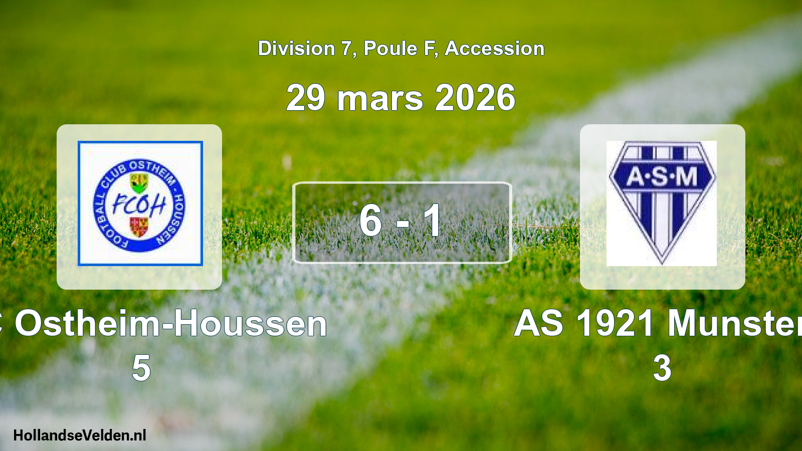 Gespeelde wedstrijd: FC Ostheim-Houssen 5 - AS 1921 Munster 3 6 - 1 (29 maart 2026)