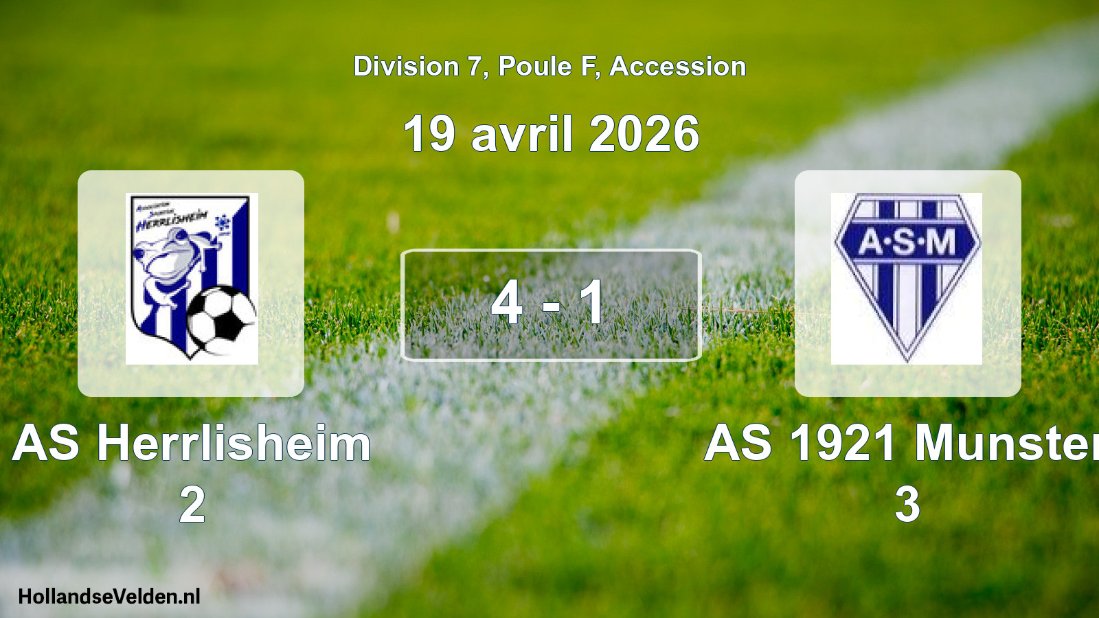 Gespeelde wedstrijd: AS Herrlisheim 2 - AS 1921 Munster 3 4 - 1 (19 april 2026)