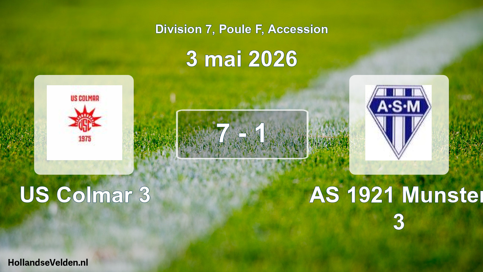 Gespeelde wedstrijd: US Colmar 3 - AS 1921 Munster 3 7 - 1 (3 mei 2026)