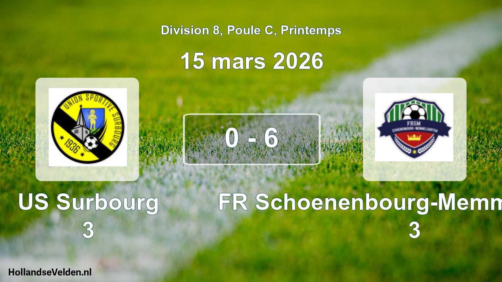 Gespeelde wedstrijd: US Surbourg 3 - FR Schoenenbourg-Memmelshoffen 3 0 - 6 (15 maart 2026)