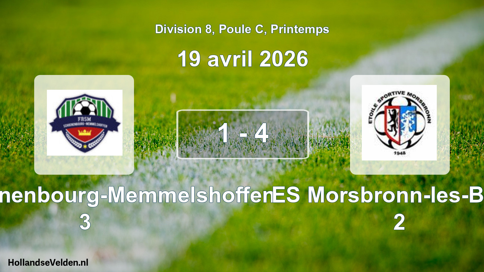 Gespeelde wedstrijd: FR Schoenenbourg-Memmelshoffen 3 - ES Morsbronn-les-Bains 2 1 - 4 (19 april 2026)