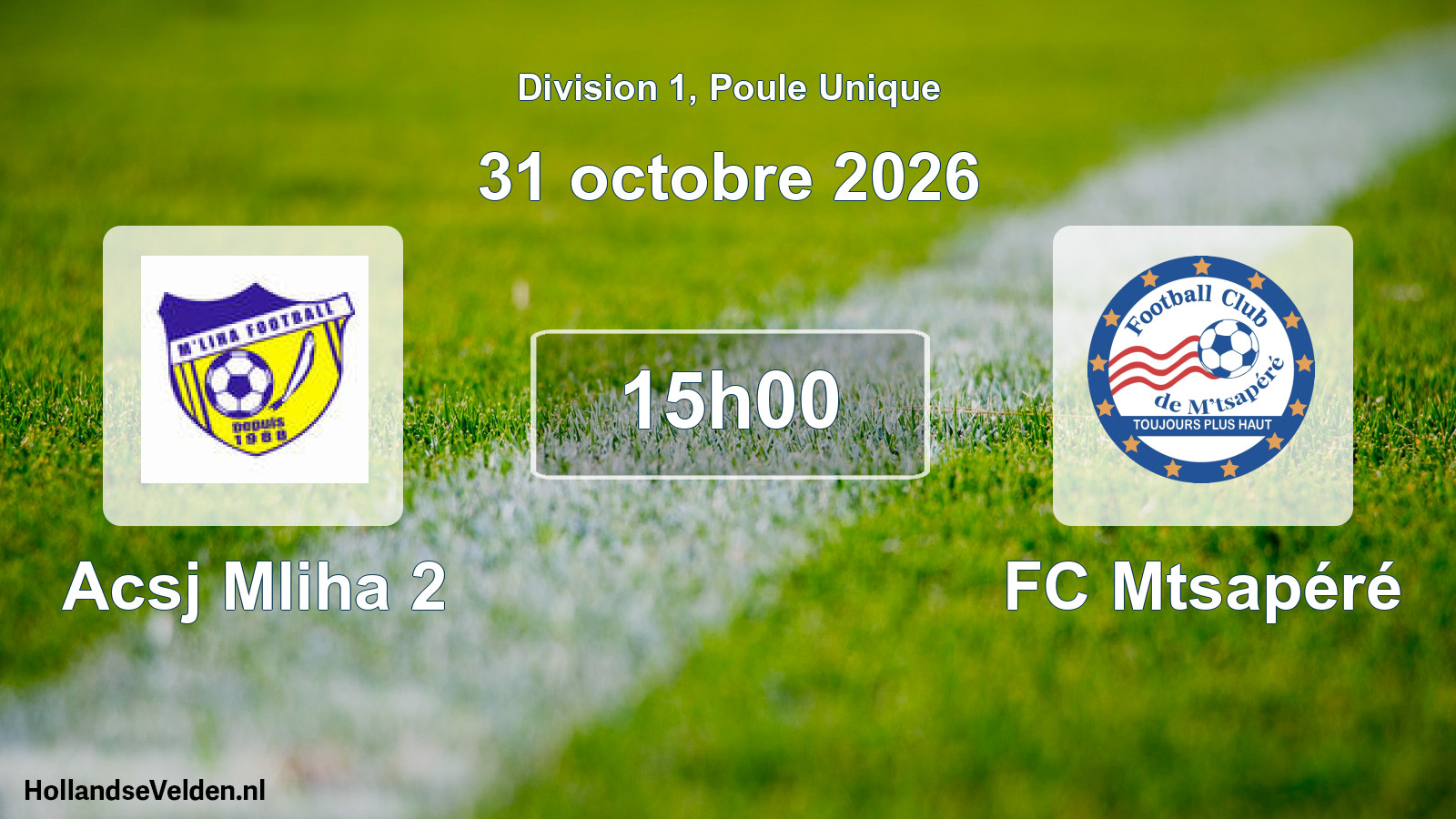 Match programmé: Acsj Mliha 2 - FC Mtsapéré (31 octobre 2026)