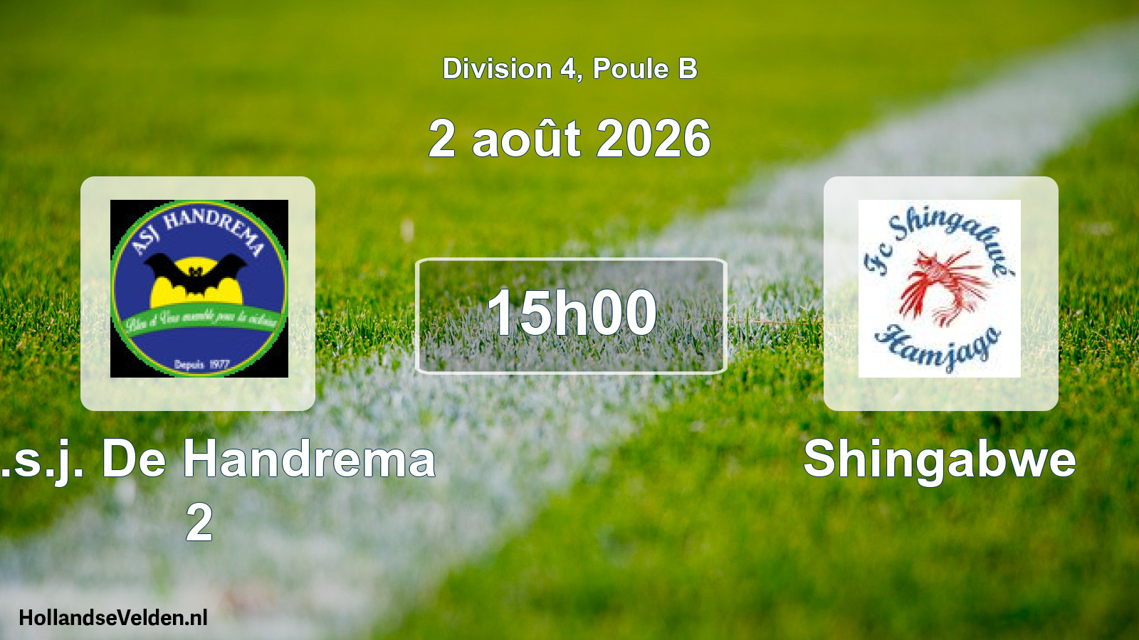 Geplande wedstrijd: A.s.j. De Handrema 2 - Shingabwe (2 augustus 2026)