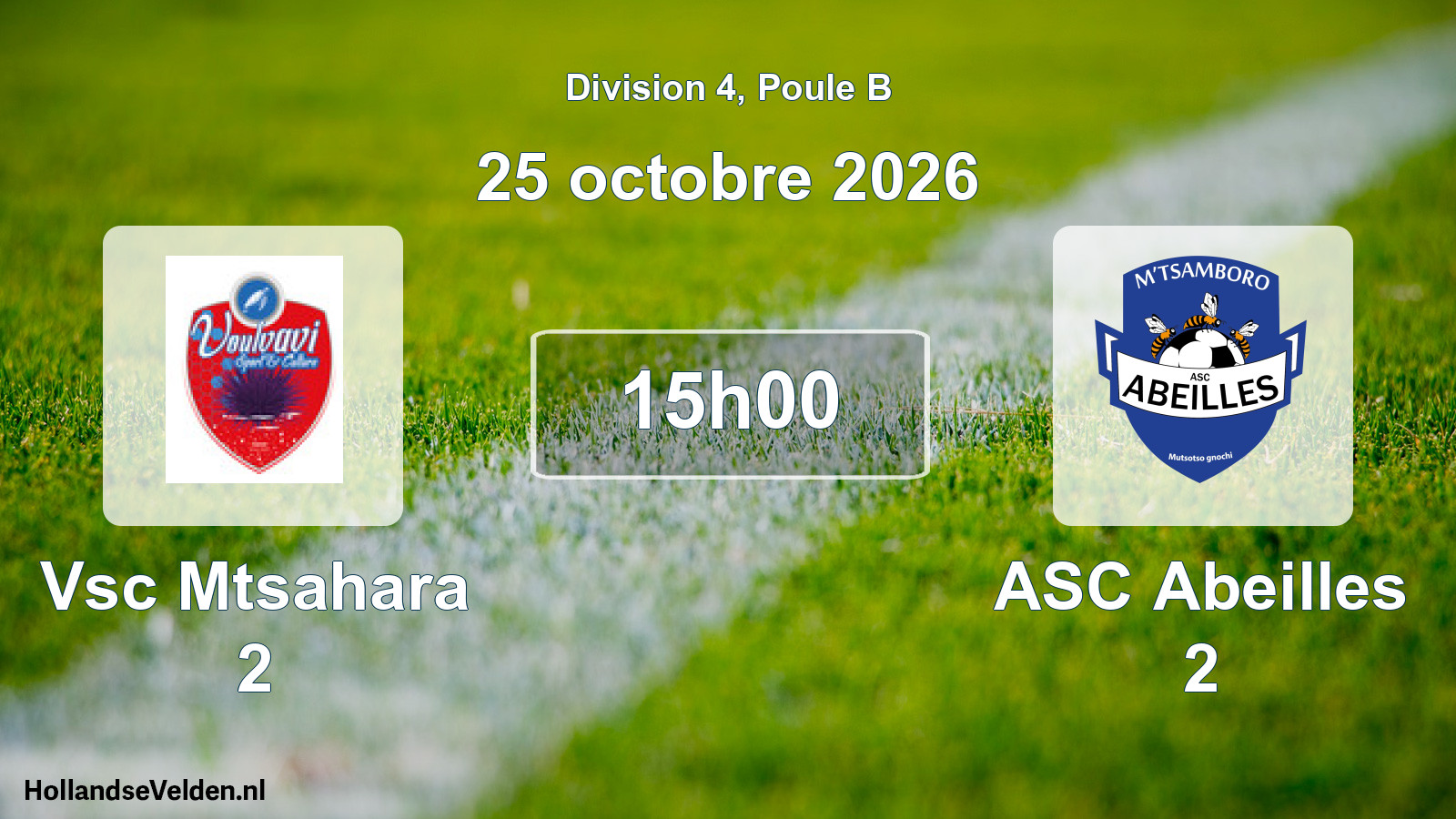Geplande wedstrijd: Vsc Mtsahara 2 - ASC Abeilles 2 (25 oktober 2026)