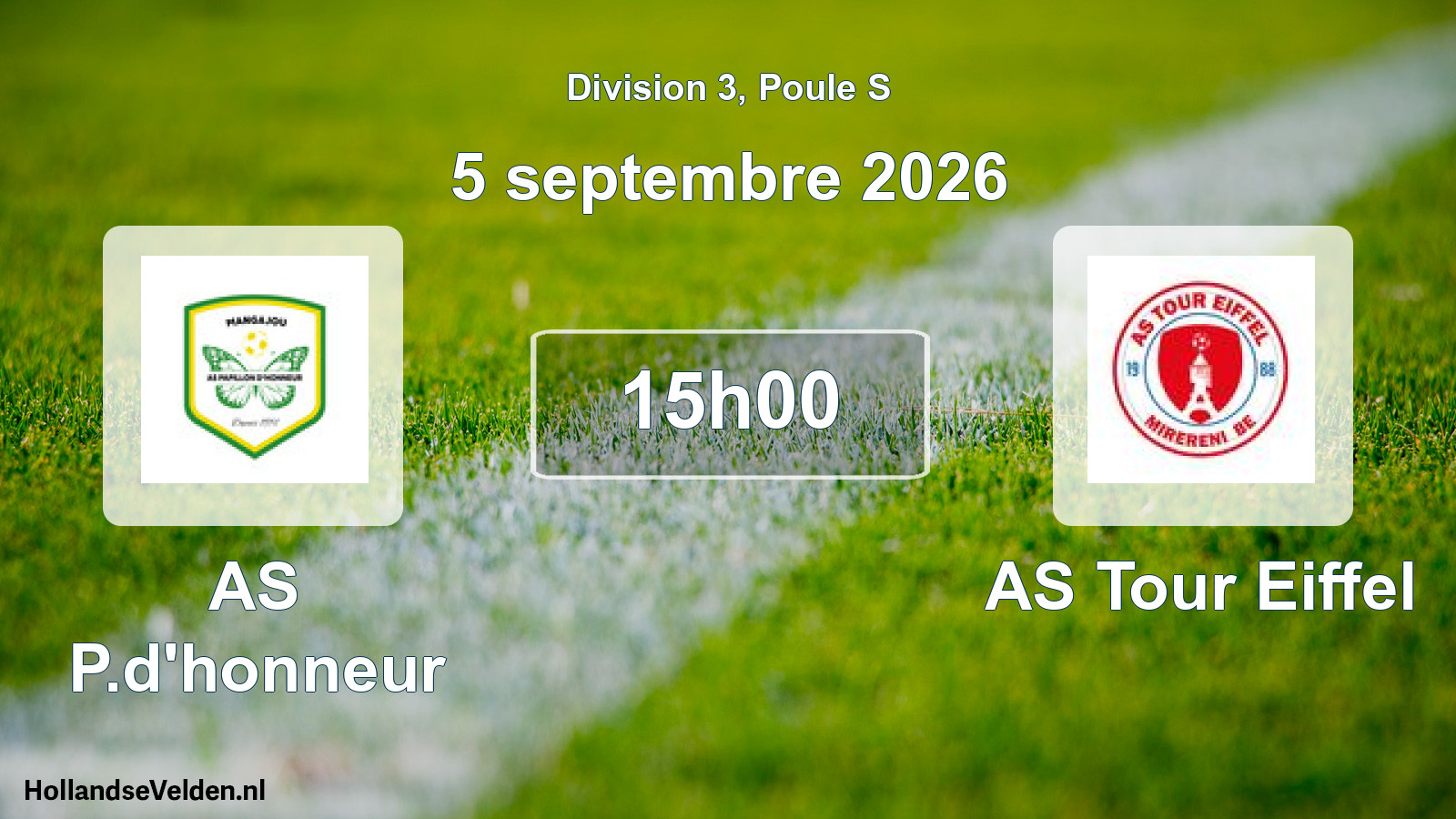 Match programmé: AS P.d'honneur - AS Tour Eiffel (5 septembre 2026)