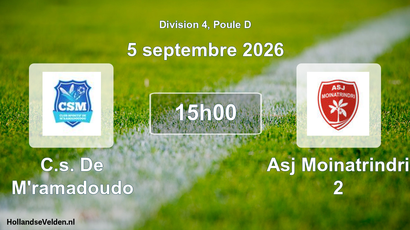 Match programmé: C.s. De M'ramadoudo - Asj Moinatrindri 2 (5 septembre 2026)