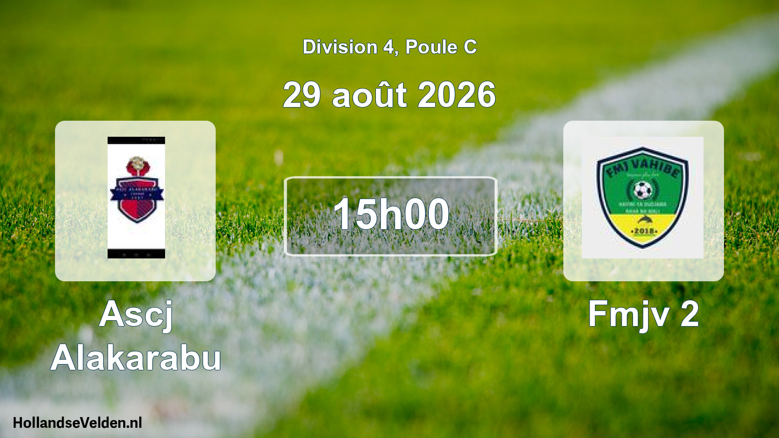 Match programmé: Ascj Alakarabu - Fmjv 2 (29 août 2026)