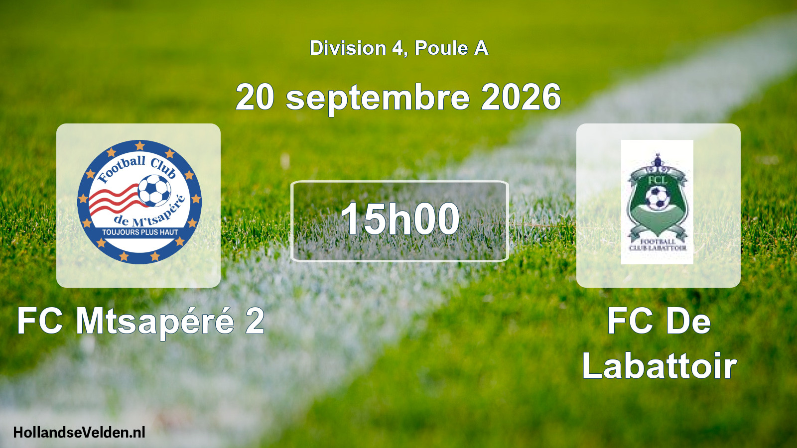 Match programmé: FC Mtsapéré 2 - FC De Labattoir (20 septembre 2026)