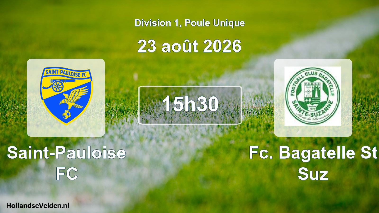 Match programmé: Saint-Pauloise FC - Fc. Bagatelle St Suz (23 août 2026)