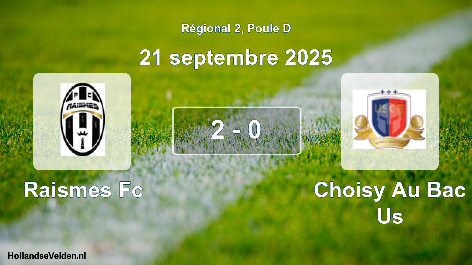 Gespeelde wedstrijd: Raismes Fc - Choisy Au Bac Us 2 - 0 (21 septembre 2025)