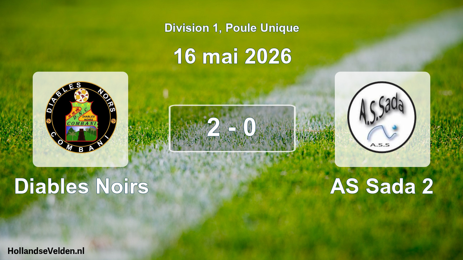 Match joué: Diables Noirs - AS Sada 2 2 - 0 (16 mai 2026)