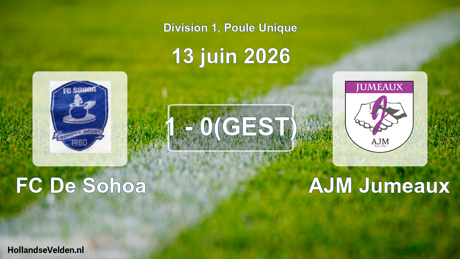 Gestaakte wedstrijd: FC De Sohoa - AJM Jumeaux (13 juni 2026)