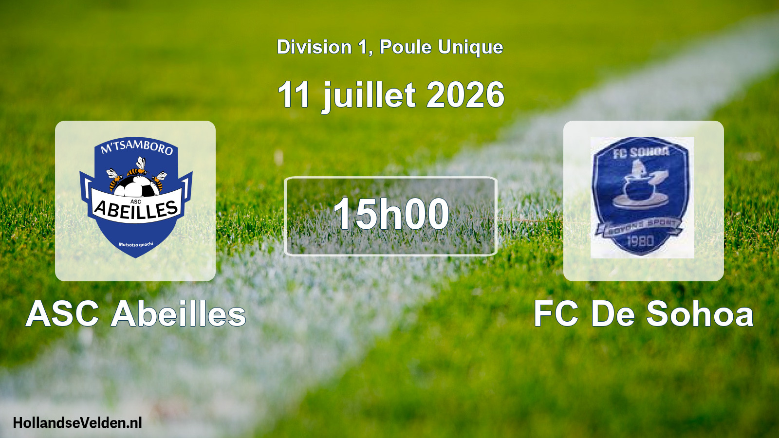 Match programmé: ASC Abeilles - FC De Sohoa (11 juillet 2026)
