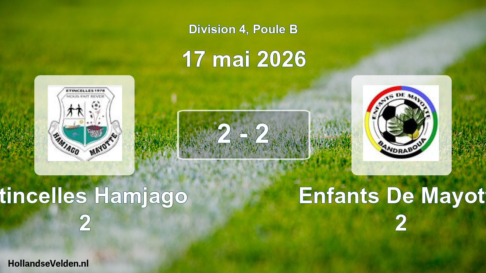 Match joué: Etincelles Hamjago 2 - Enfants De Mayotte 2 2 - 2 (17 mai 2026)