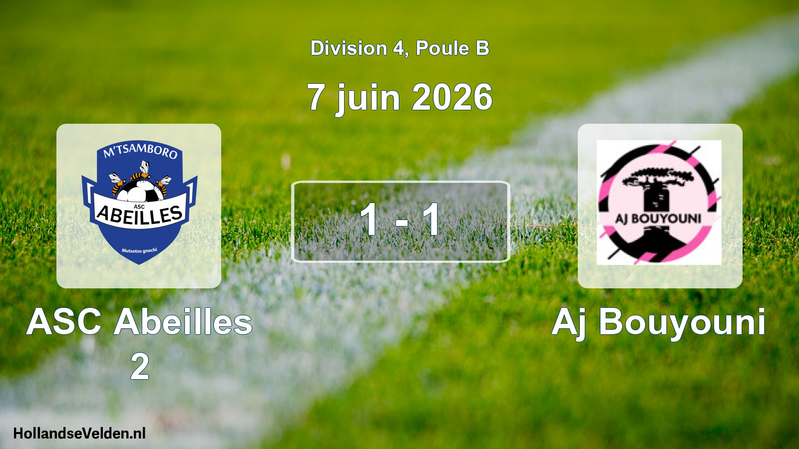 Match joué: ASC Abeilles 2 - Aj Bouyouni 1 - 1 (7 juin 2026)