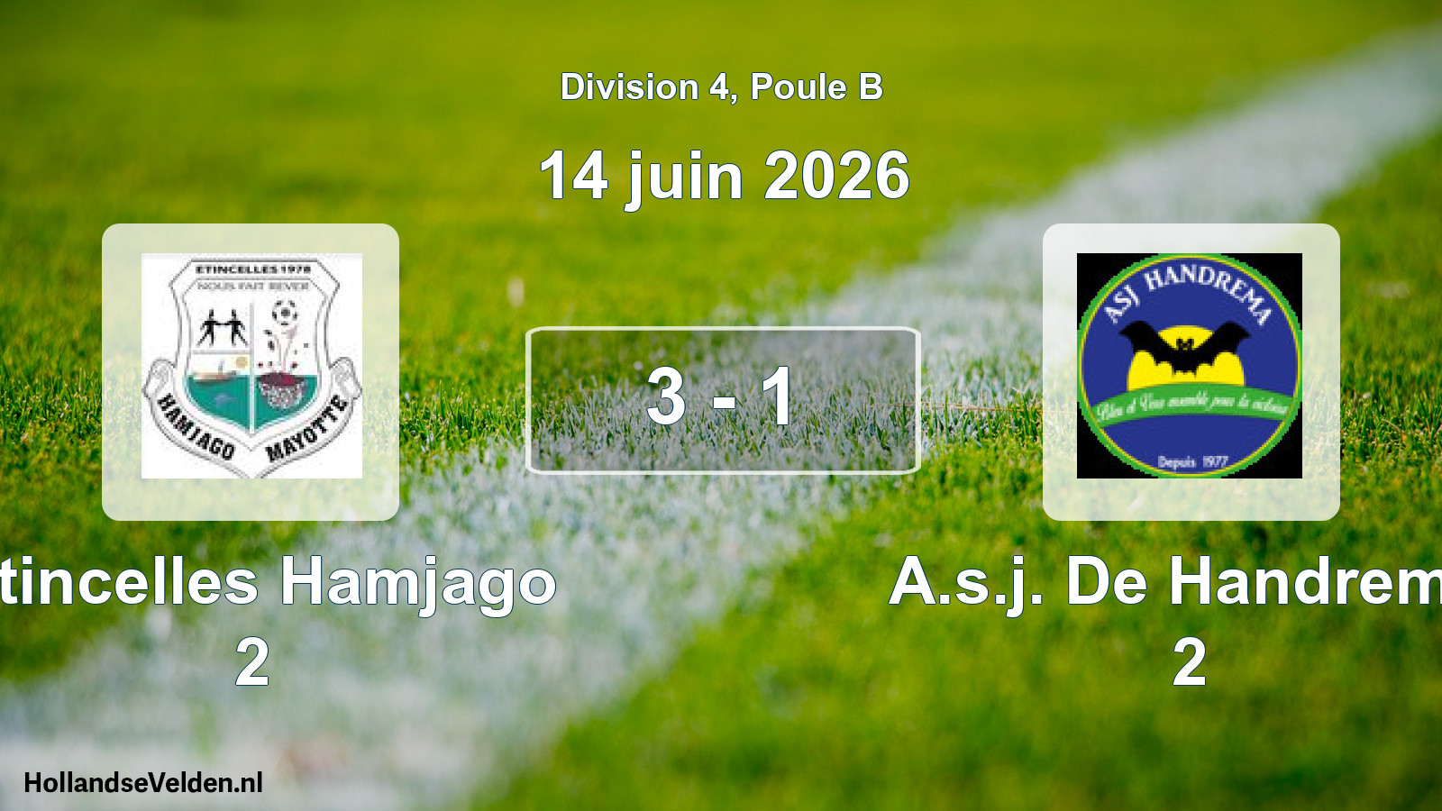 Match joué: Etincelles Hamjago 2 - A.s.j. De Handrema 2 3 - 1 (14 juin 2026)