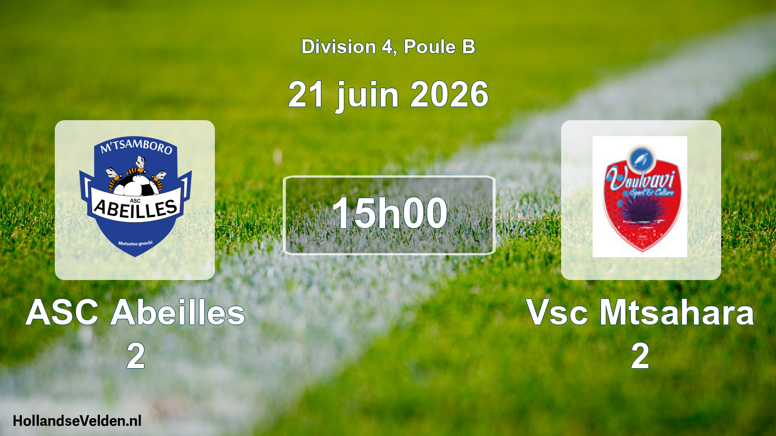 Geplande wedstrijd: ASC Abeilles 2 - Vsc Mtsahara 2 (21 juni 2026)