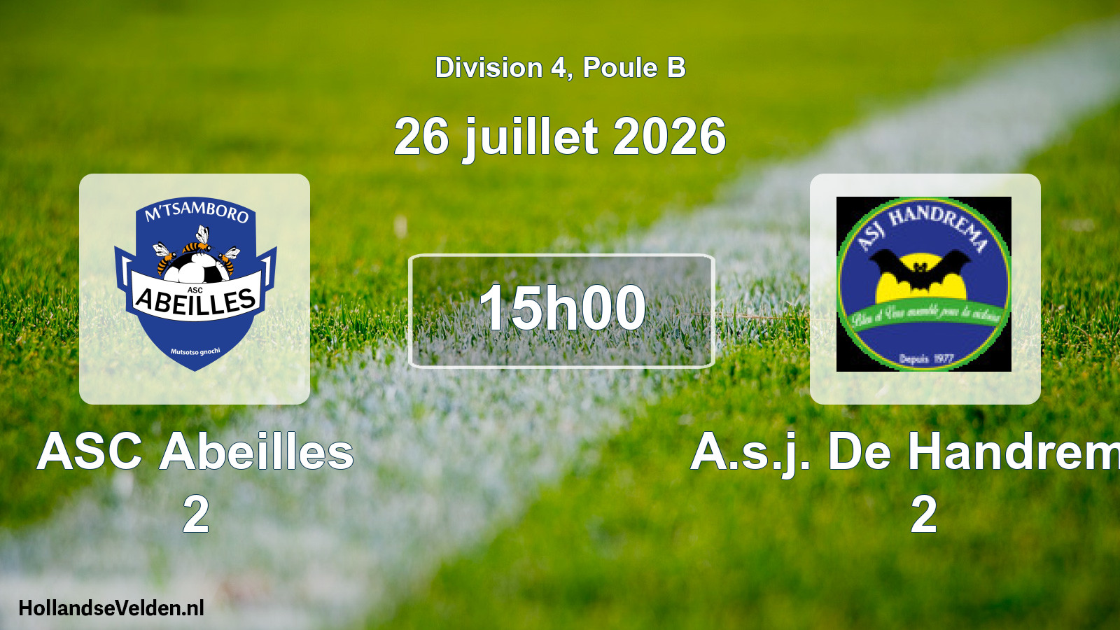 Match programmé: ASC Abeilles 2 - A.s.j. De Handrema 2 (26 juillet 2026)