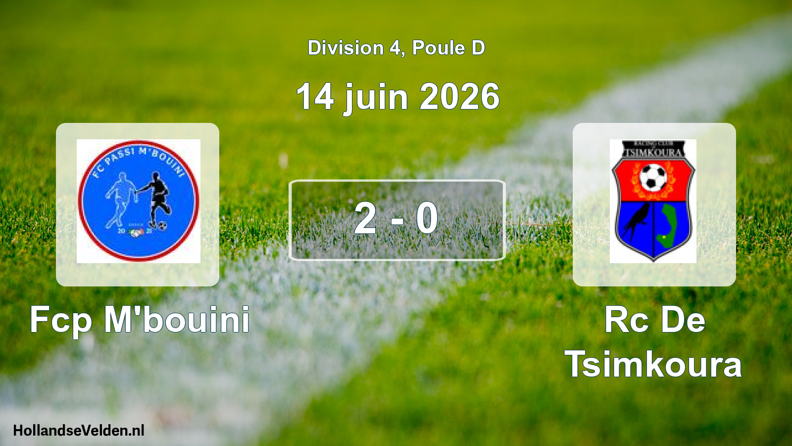 Match joué: Fcp M'bouini - Rc De Tsimkoura 2 - 0 (14 juin 2026)